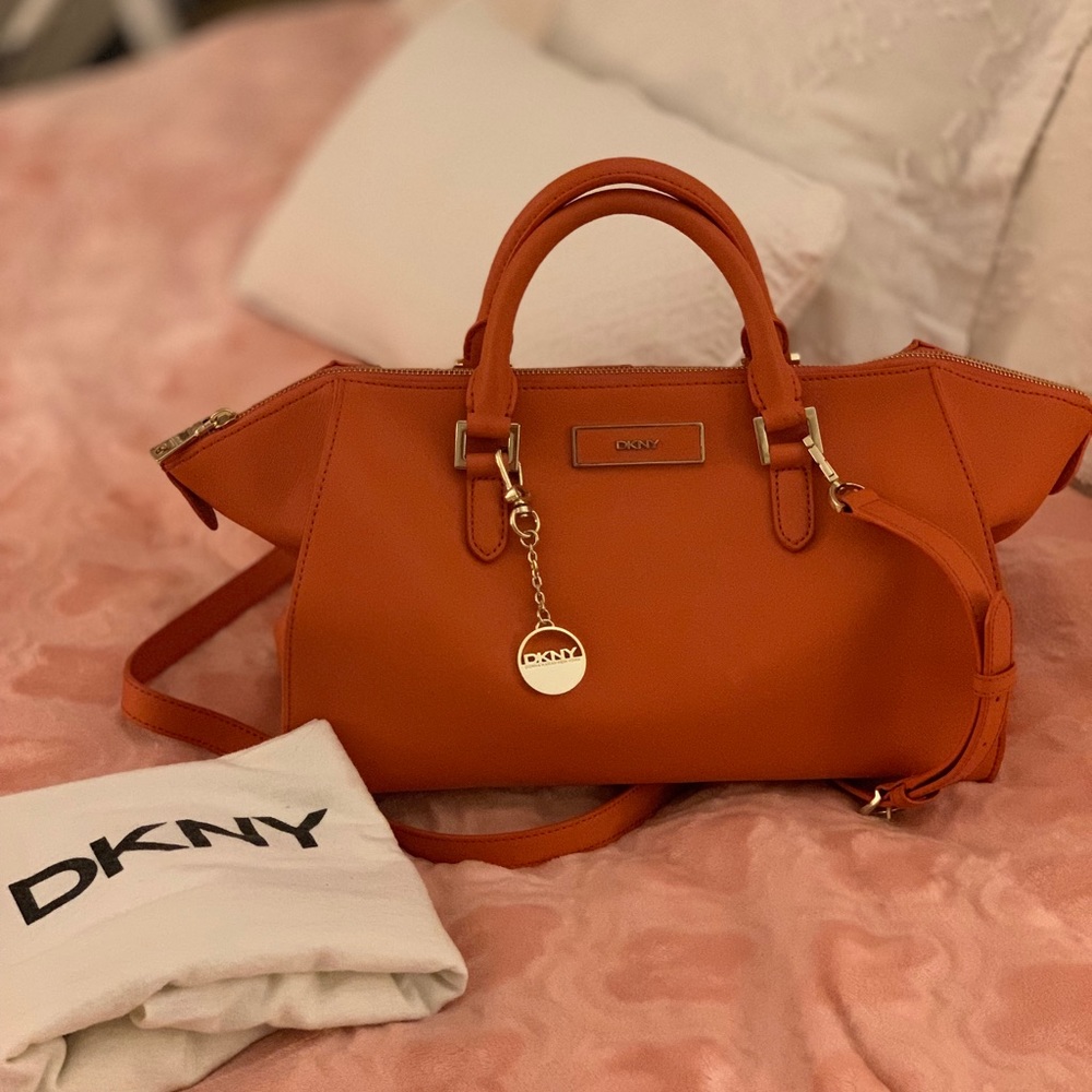 DKNY Orange Saffiano Leather Purse